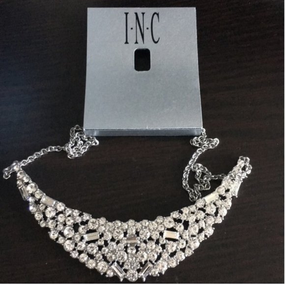 INC Silver Tone Scattered Crystal Necklace (V296) - Picture 2 of 3